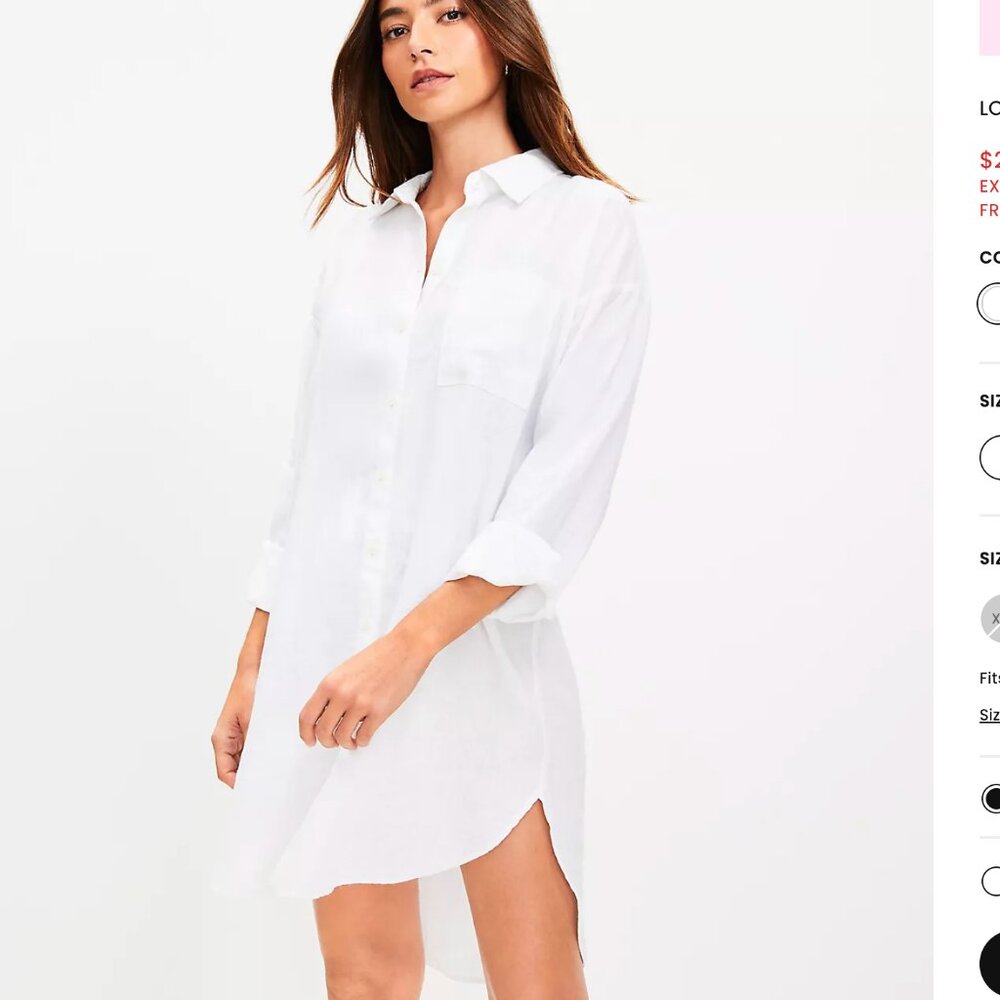 Ann Taylor LOFT Beach Linen Swimsuit Coverup Pocket Shirt